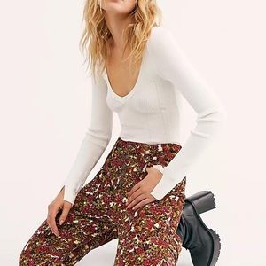 FREE PEOPLE Sun Chaser High-Rise Cord Floral Printed Skinny Jeans NWOT